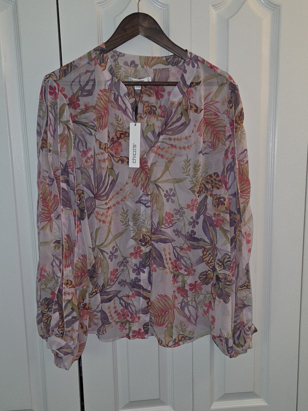 Chico's Floral Georgette Pintuck Blouse Womens Size 16